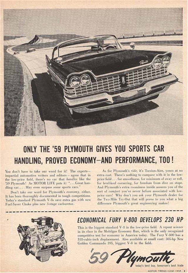 Plymouth Fury 1959 #531 publicidad impresa