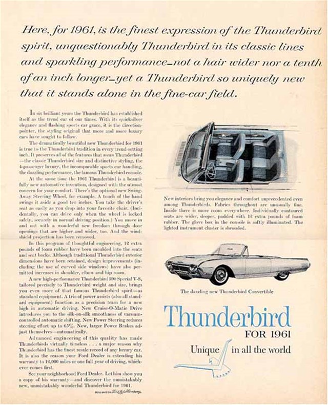 Ford Thunderbird 1961 #312 publicidad impresa