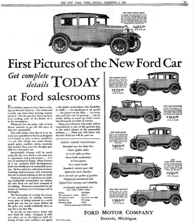 Ford Modelo A 1927 #1186 publicidad impresa