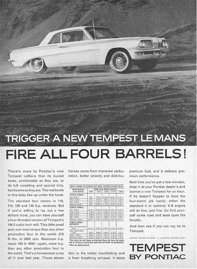 Pontiac Tempest LeMans 1962 #726 publicidad impresa