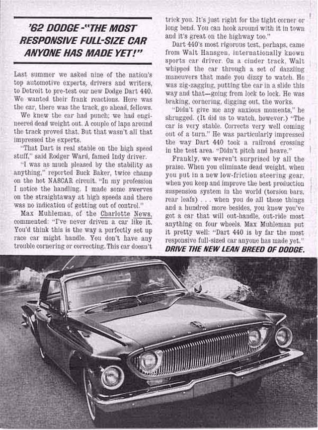 Dodge Dart 1962 #648 publicidad impresa