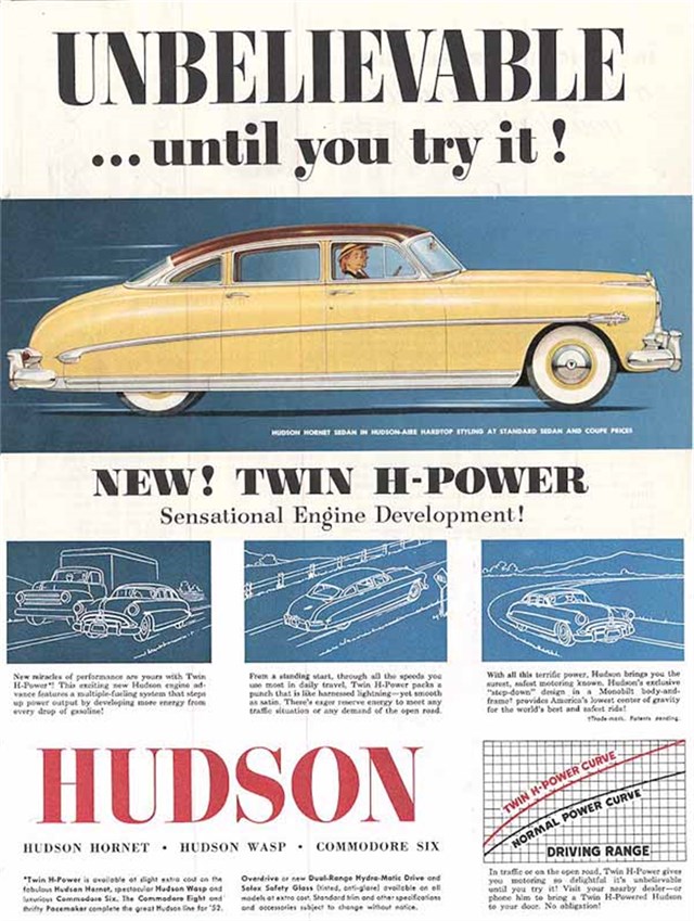 Hudson Hornet 1952 #337 publicidad impresa