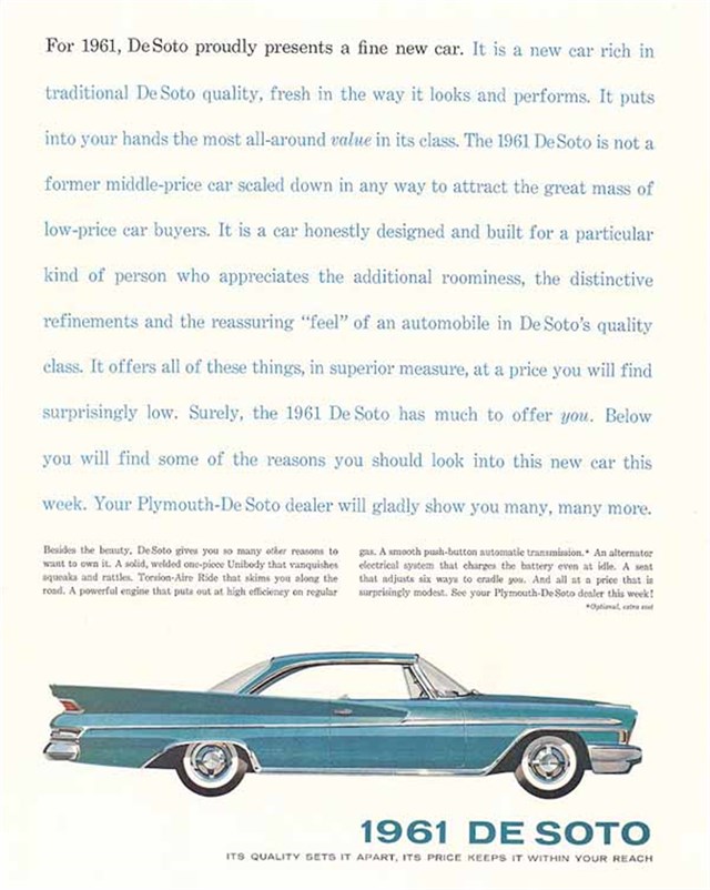 DeSoto Fireflite 1961 #558 publicidad impresa