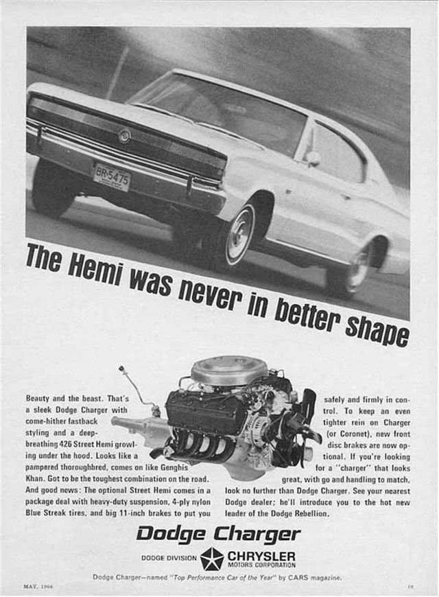 Dodge Charger 1966 #765 publicidad impresa