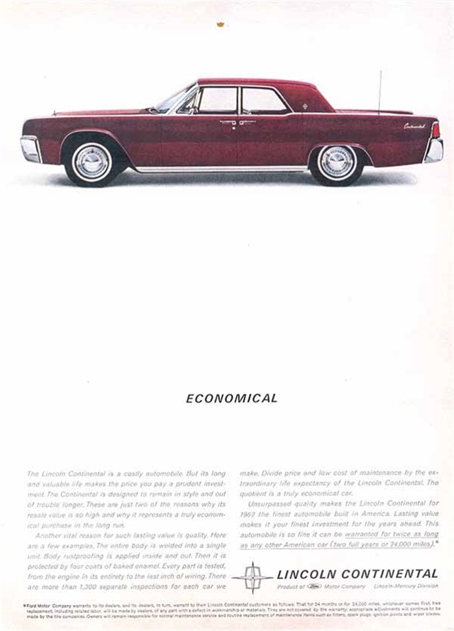 Lincoln Continental 1962 #684 publicidad impresa