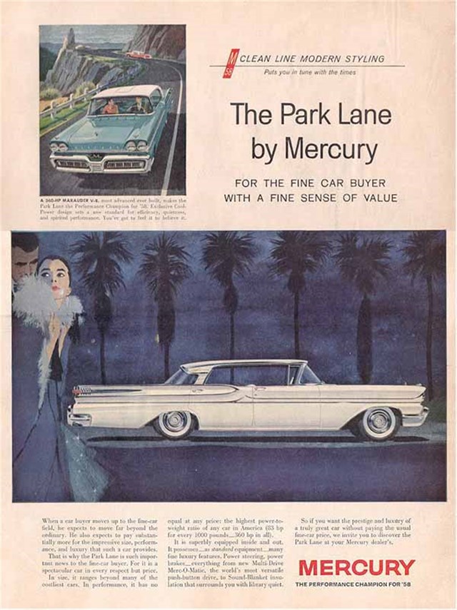 Mercury Park Lane 1958 #519 publicidad impresa